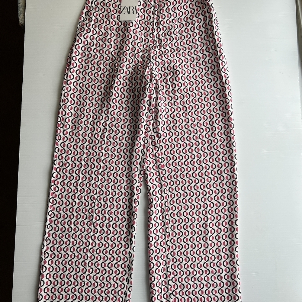 New Zara straight cut printed pants white black 1971/027 M